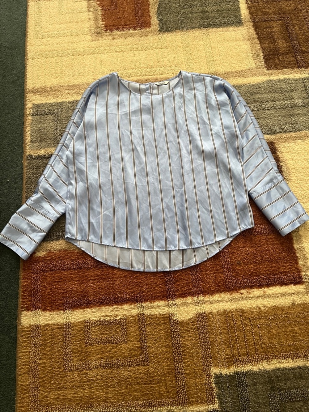 Express Light Blue & White Vertical Stripe Button-Back Blouse